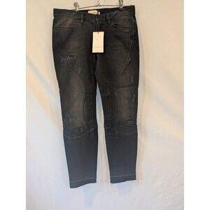 Faith Connexion Celia Distressed Raw Hem Black Skinny Moto Run jeans NWT